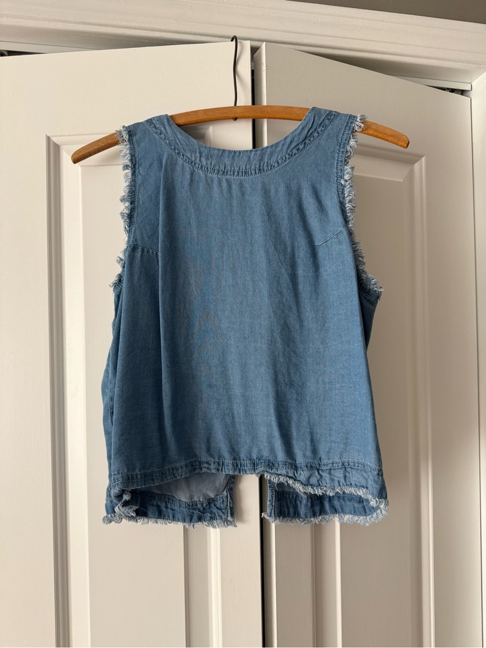Thread & Supply Light Blue Frayed Chambray Tank